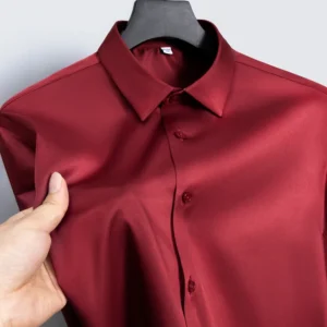 Summer shirt, men's white glossy non ironing shirt, men's wrinkle resistant ice silk casual high-end seamless business shirt
