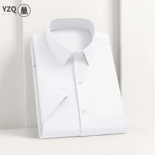 Men's Business Casual Solid Color Short Sleeve Shirt Summer Fashion No Ironing Comfortable Versatile Top for Men